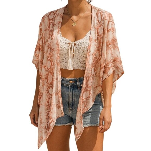 Final Touch M Kimono Snake Sheer Short Sleeve Drape Vintage 90s Cardigan USA - Picture 8 of 11